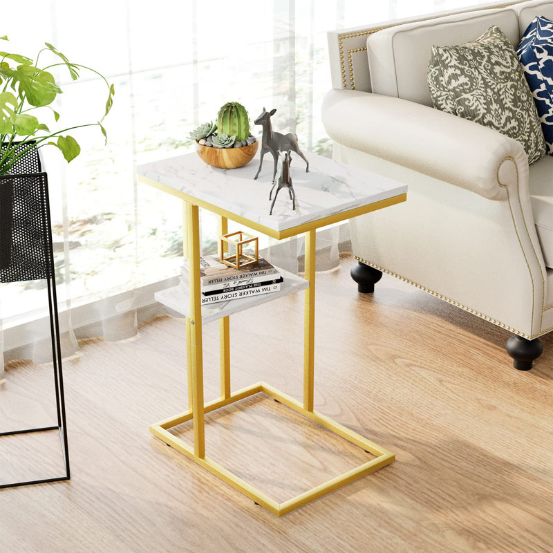 C Shaped End Table Small Side Table For Couch And Bed Gold Snack Couch Table For Small Spaces Living Room Bedroom Bedside Gold
